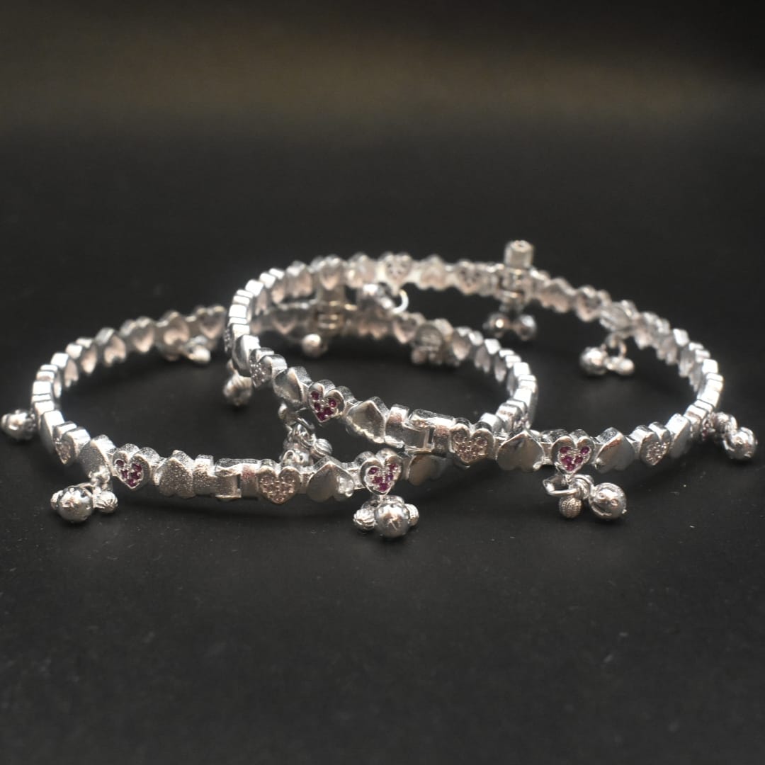Silver Kada Payal - 800 Purity with Screw System