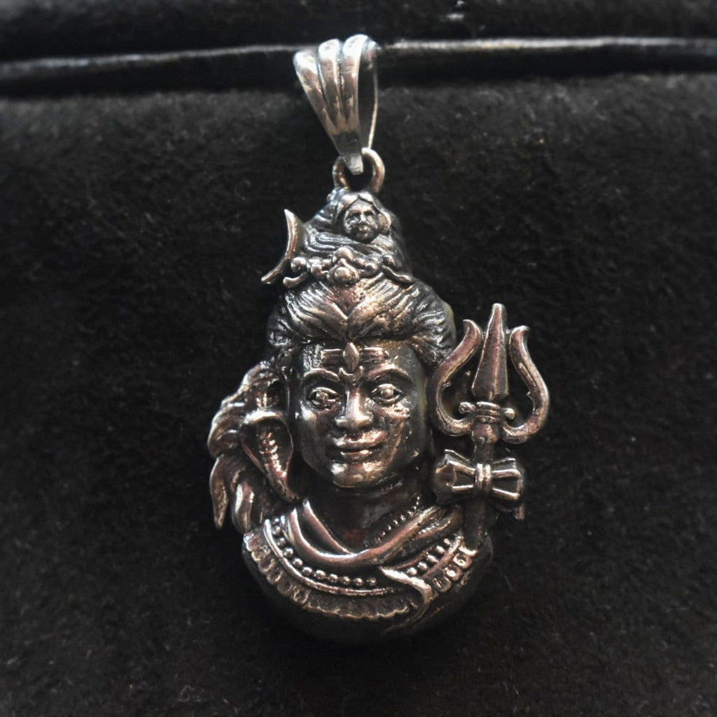 92.5% Oxidized Silver Lord Shiva Pendant - Traditional Temple Jewelry