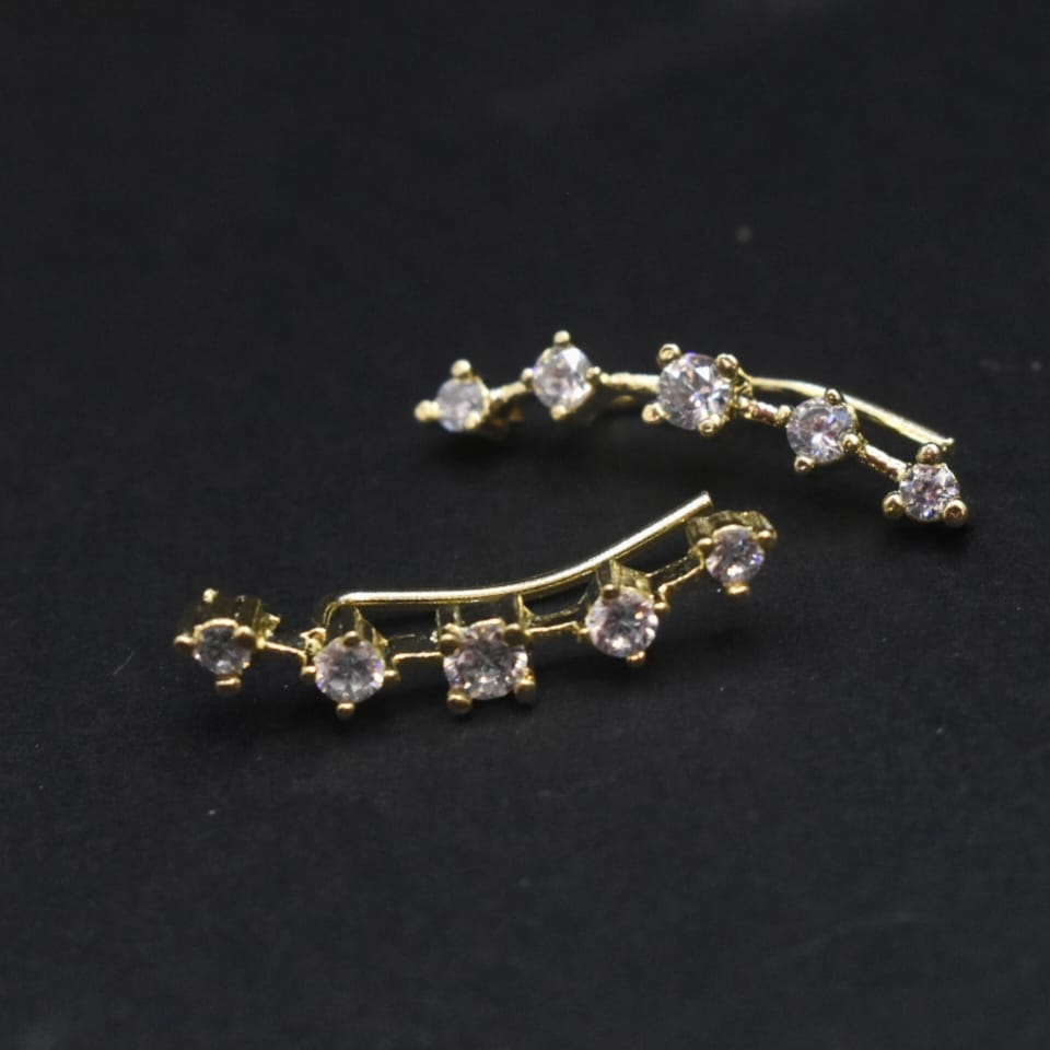 925 Silver Gold Plated Ear Climber with CZ Stones - Stylish & Unique