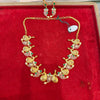 Kempu mango peacock necklace set on red velvet box - product view