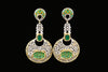 CZ Baguette Disc Chandelier Earrings | Colour Stone Cluster | White, Green & Pink | Diamond Finish