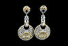 CZ Baguette Disc Chandelier Earrings | Colour Stone Cluster | White, Green & Pink | Diamond Finish