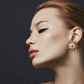 Kempu & CZ Stud Earrings - South Indian Temple Jewelry Design