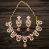 Gold Plated AD Necklace & Earring Set | Honey, Pink & Pastel Green