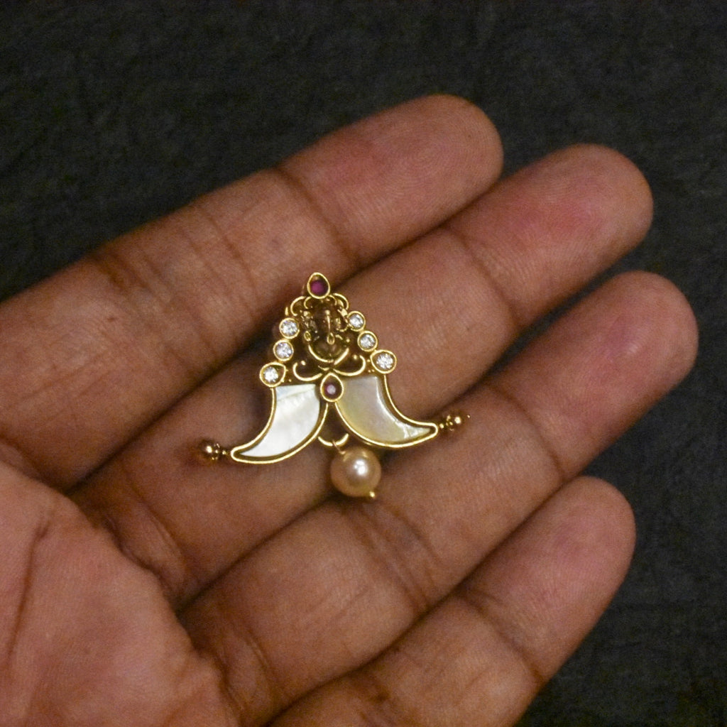 24K Gold Plated Puligoru Locket for Kids - Traditional Tiger Nail Pendant with Lord Ganesha