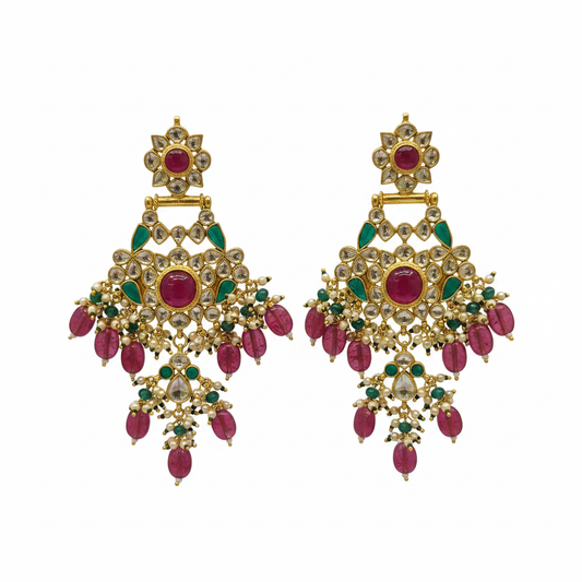 Jadau Kundan Chandbali - Emerald Ruby 