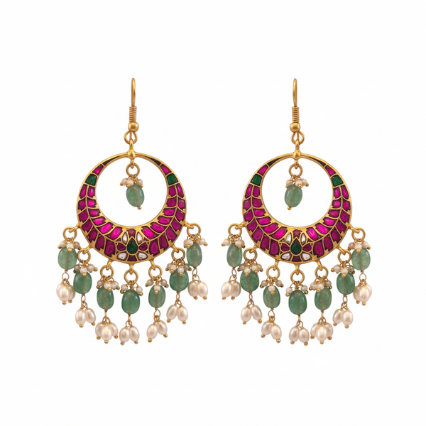 Jadau Kundan Chandbali Dangler Earrings 