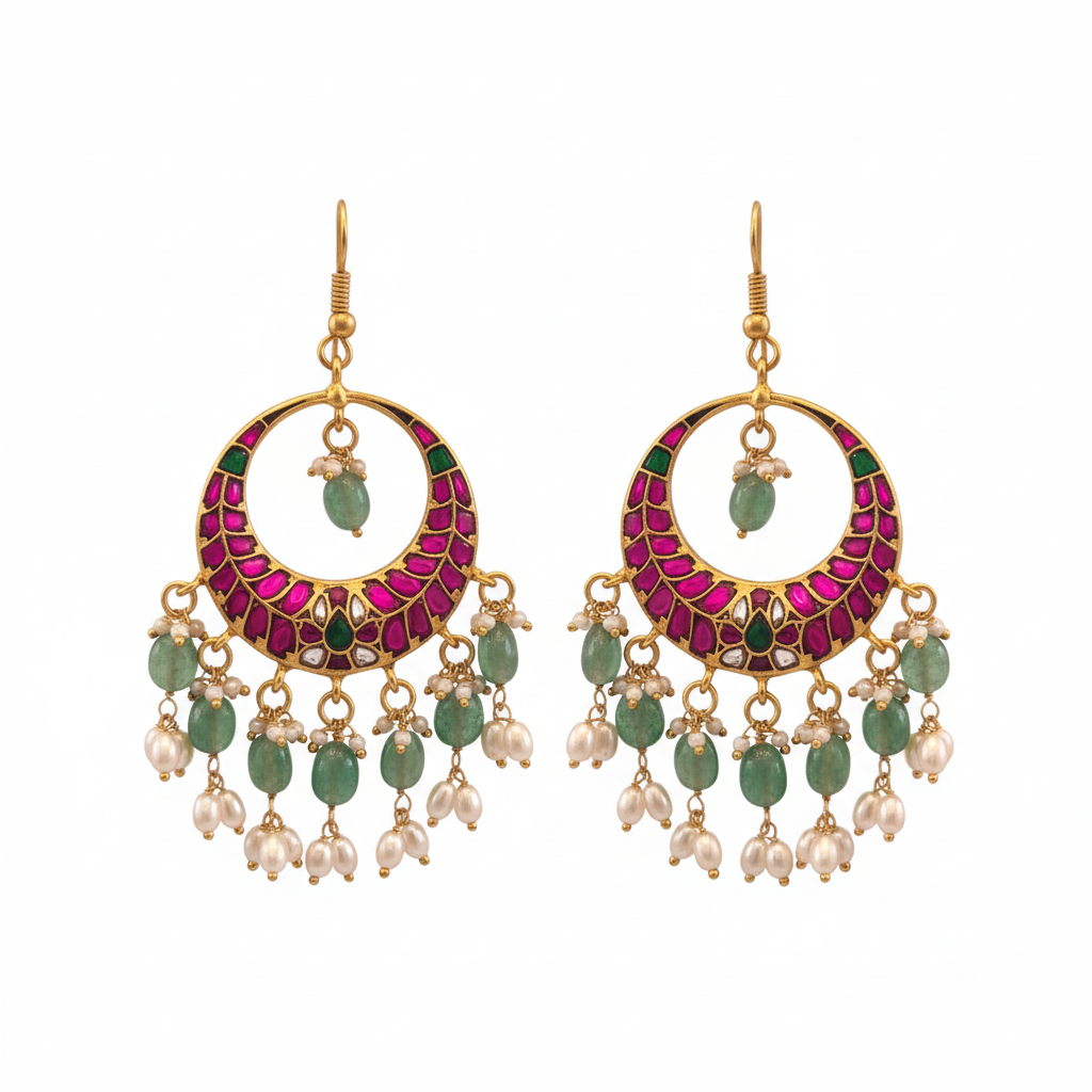 Jadau Kundan Chandbali Dangler Earrings 