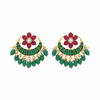 Jadau Kundan Chandbali Earrings | Ruby Pink & Emerald Green | Screw Back | Temple Jewellery
