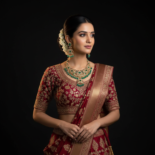 Jadau Kundan Emerald Necklace Set with Earrings | Bridal Jewellery