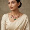 Jadau Kundan Floral Necklace with Green Bead Drops