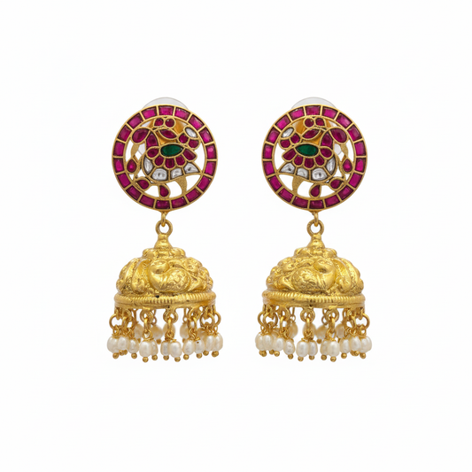 Jadau Kundan Kempu Jhumka Earrings 