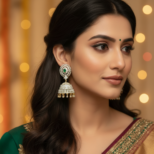 CZ Diamond Concentric Stud Dome Jhumka Earrings 