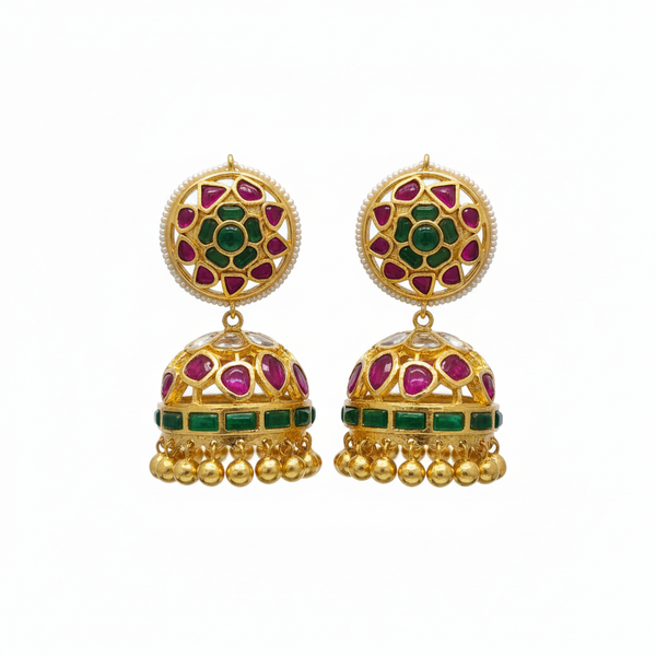 Round Disc Kempu Kundan Jhumka - 