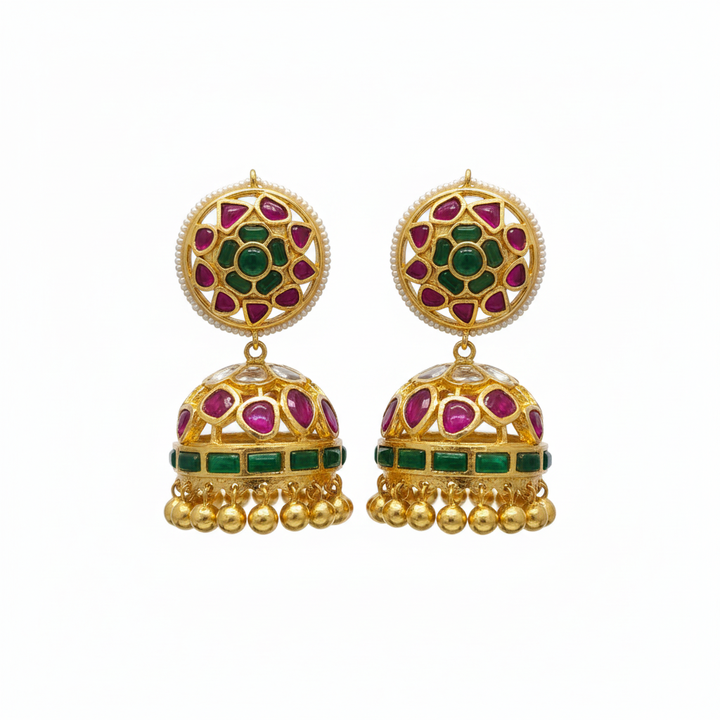 Round Disc Kempu Kundan Jhumka - 