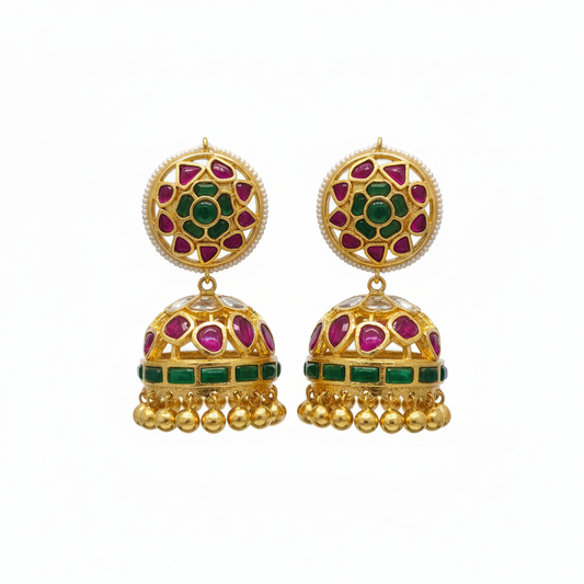 Round Disc Kempu Kundan Jhumka - 