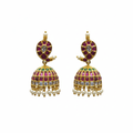 Kempu Emerald CZ Jhumka with Pearl Drops 