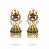 Kempu Emerald Dome Jhumka with Pearl Crown |