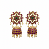 Kempu Kundan Jhumka Earrings | Floral Stud | Screw Back | Pearl Drop