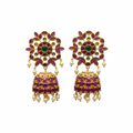 Kempu Kundan Jhumka Earrings | Floral Stud | Screw Back | Pearl Drop