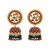 Kempu Kundan Peacock Jhumka | Circular Disc Stud | Screw Back