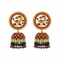 Kempu Kundan Peacock Jhumka | Circular Disc Stud | Screw Back