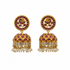 Kempu Polki Jhumka Earrings | Circular Stud | Screw Back | Pearl Drop | Temple Jewellery