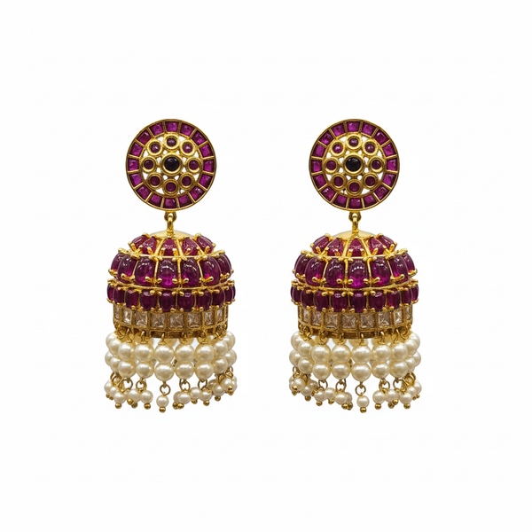 vKempu Polki Jhumka Earrings | Screw Back | Traditional Temple Jewellery