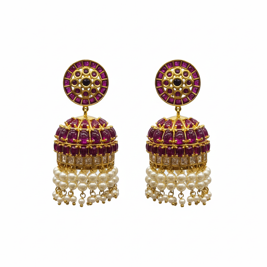 vKempu Polki Jhumka Earrings | Screw Back | Traditional Temple Jewellery