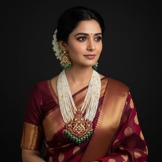 Kempu Rani Haar | Polki Pendant with Beads Necklace | Gold Plated Traditional Jewelry