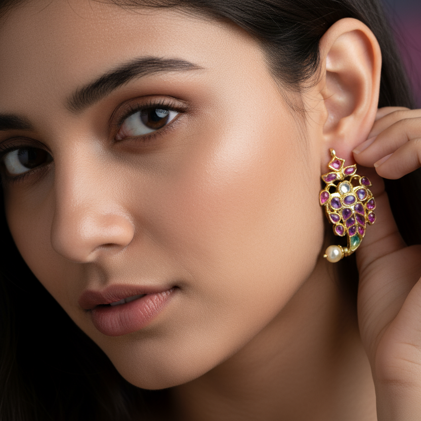 Kempu Studded Studs 1.3 Inch - Traditional Screw Back Earrings