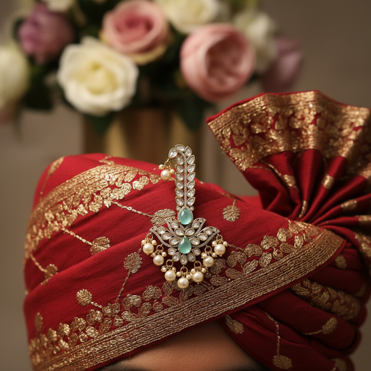 Kundan Kalangi Turban Brooch for Groom