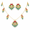 Kundan Lotus Necklace Set with Green Beads & Pearl Drops