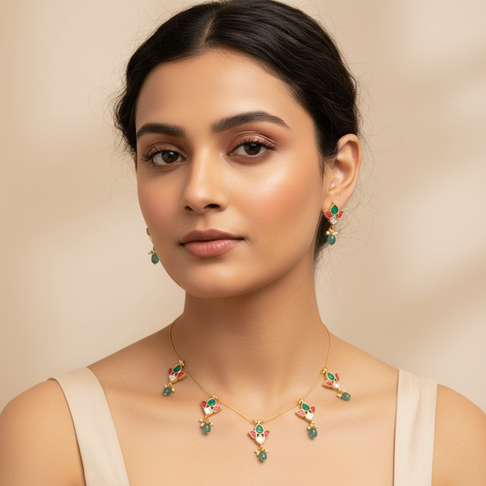 Kundan Meenakari Necklace Set with Earrings 