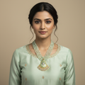 Kundan Meenakari Pendant Set with Emerald Beads