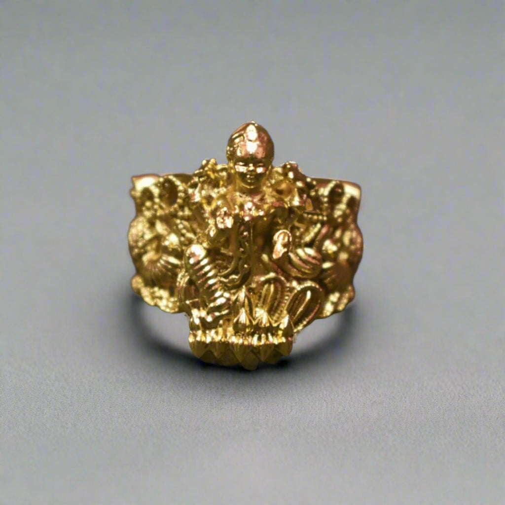 92.5 Silver Gold-Plated Lakshmi Devi Ring - Divine Prosperity & Blessings