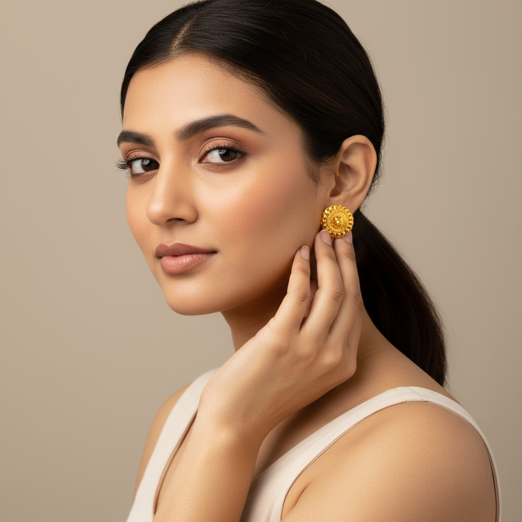 Lightweight 24K Gold Plated Stud Earrings - Traditional Indian Ethnic Jewelry