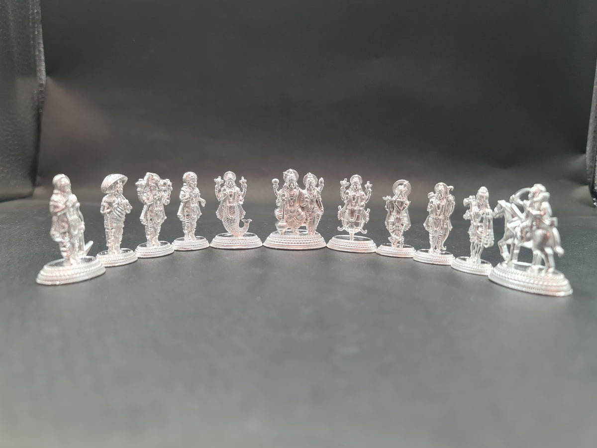 Lord Vishnu Dashavatara - Complete 11 Avatar Silver Idol Set