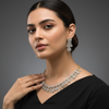 Luxe White Zircon Necklace & Earrings - Rhodium Gold