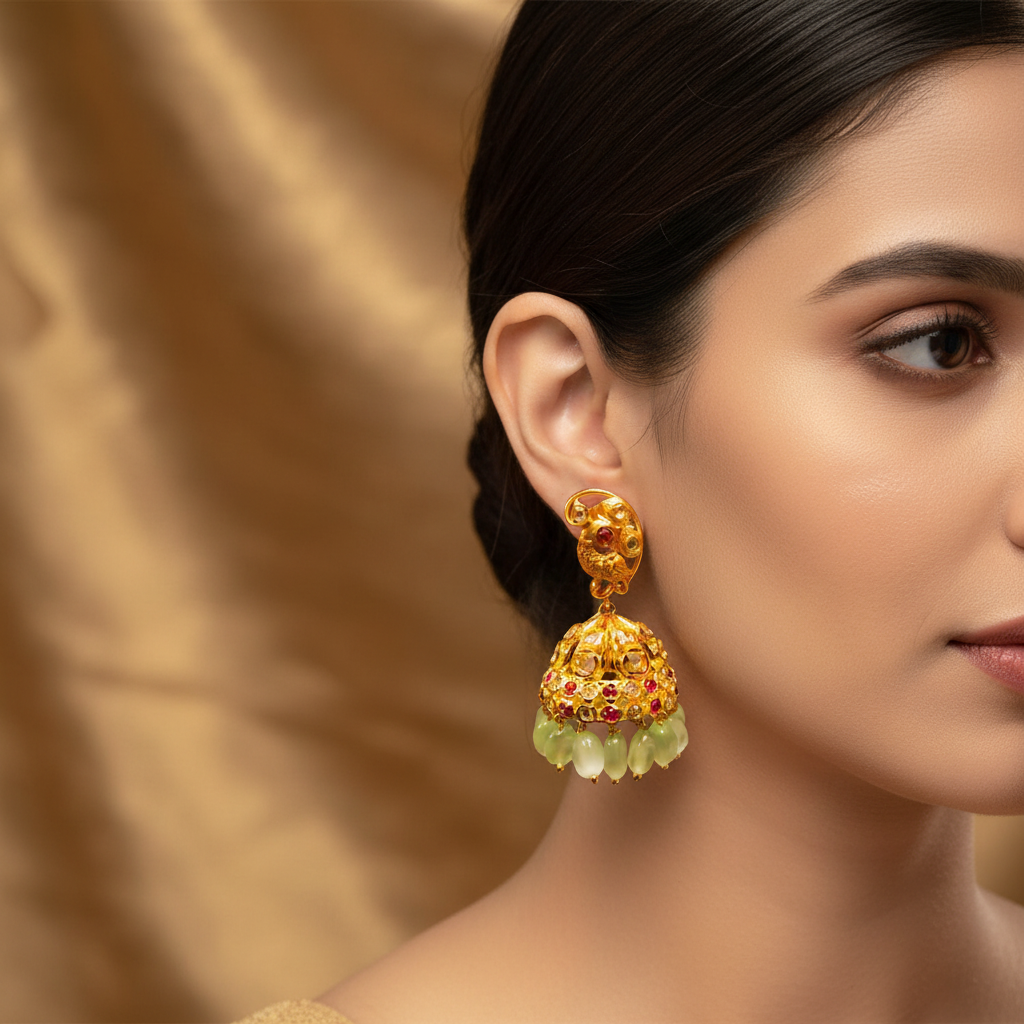 Luxurious Uncut Diamond Jhumka Set - Royal Polki Style Collection