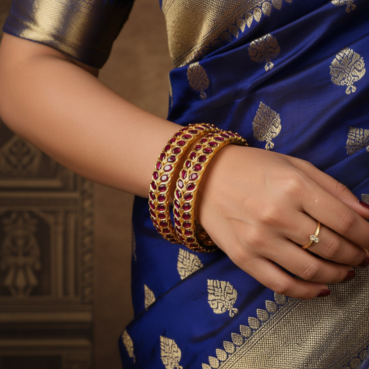 Matte Finish Kempu Bangles | 24K Gold Plated Kemp Stone Bangles