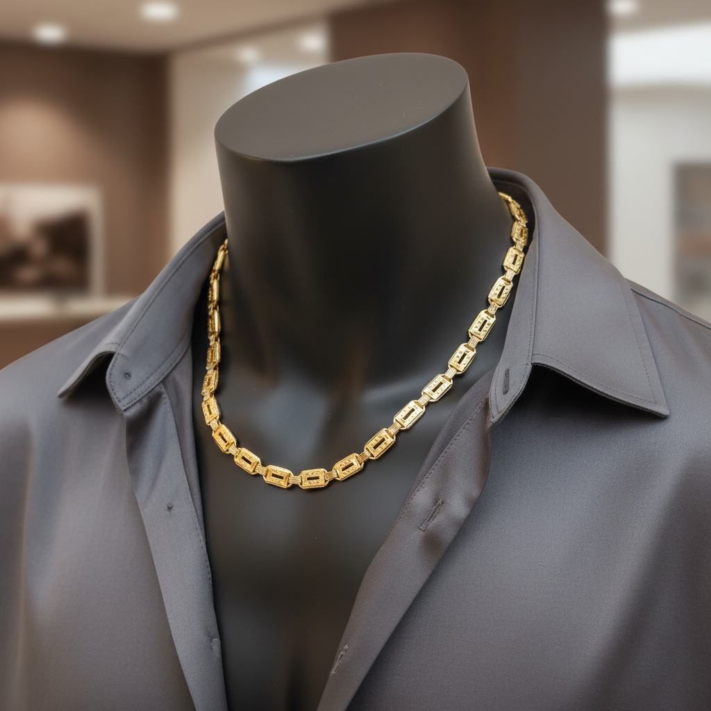 Men wearing 24K gold plated geometric temple chain