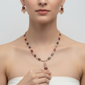 Multicolor Rose Gold American Diamond Long Necklace - 32 Inch Wedding Jewelry