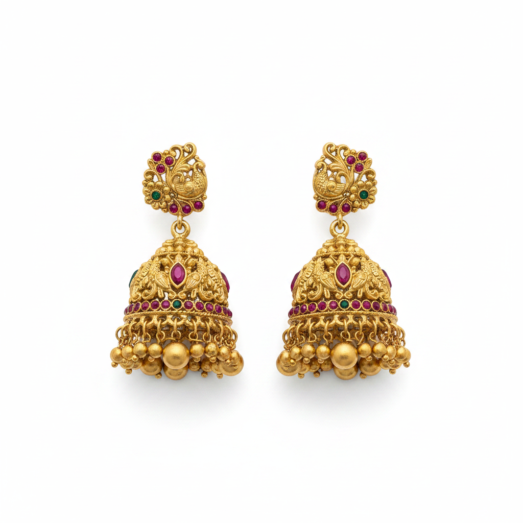 Nagas Antique Kemp Jhumka Earrings 