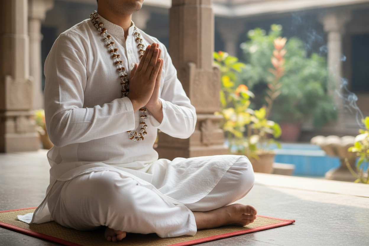 Natural Panch Mukhi Rudraksha Mala with 800 Silver Wire & Caps - 