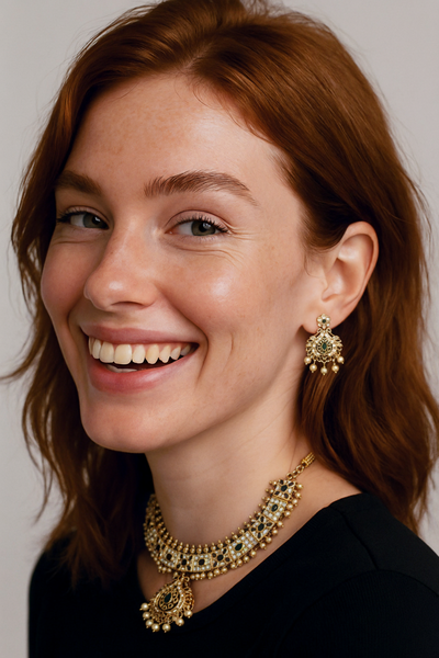 Pachi Kundan Necklace Set with Gold Beads and Earrings