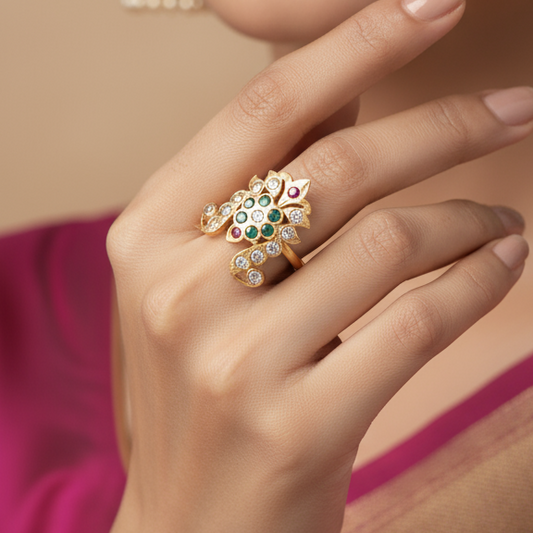 Panchloha Zircon Vanki Ring for Women - Free Size Anti-Tarnish