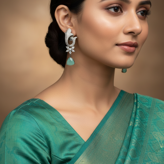 Pastel Green American Diamond Earrings 