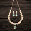 Pastel Green American Diamond Necklace Set - Rose Gold Mint Wedding Jewelry