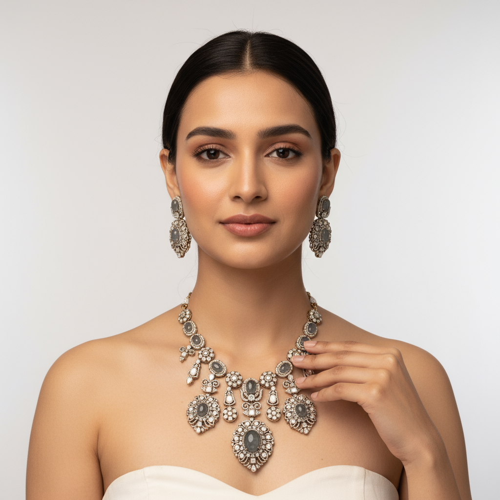  Pastel Green Kundan Necklace and Earrings Set